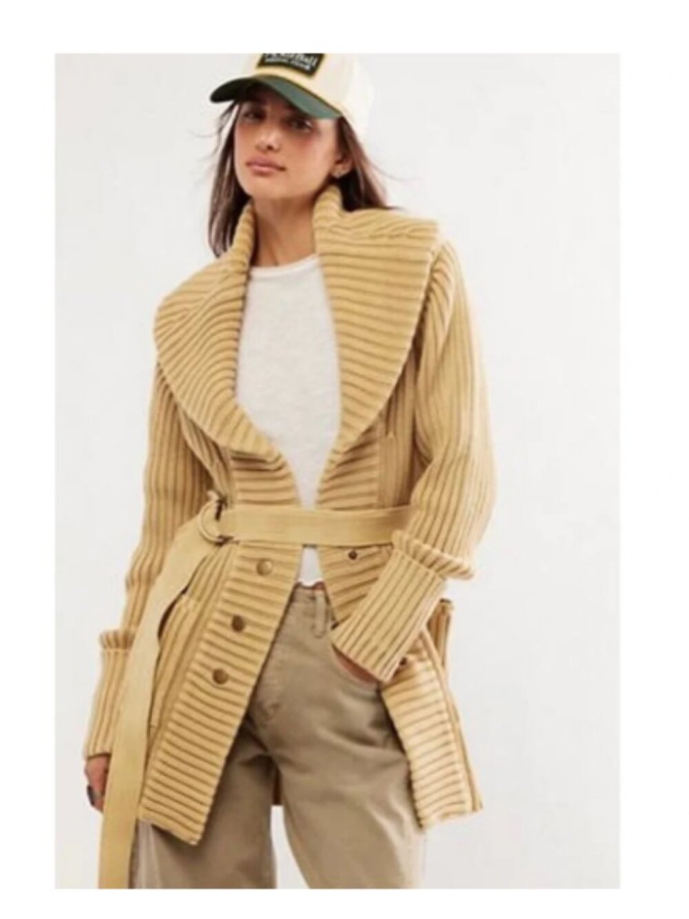 Free People Ryanne Long Haul Cardigan Sweater size X-Large Ribbed Shawl Collar